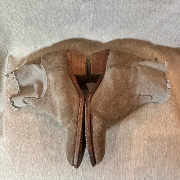 ZADIG & VOLTAIRE Sz 38 Fabric Canvas Suede Stacked Heel Zip Up Ankle Booties - Picture 3 of 14